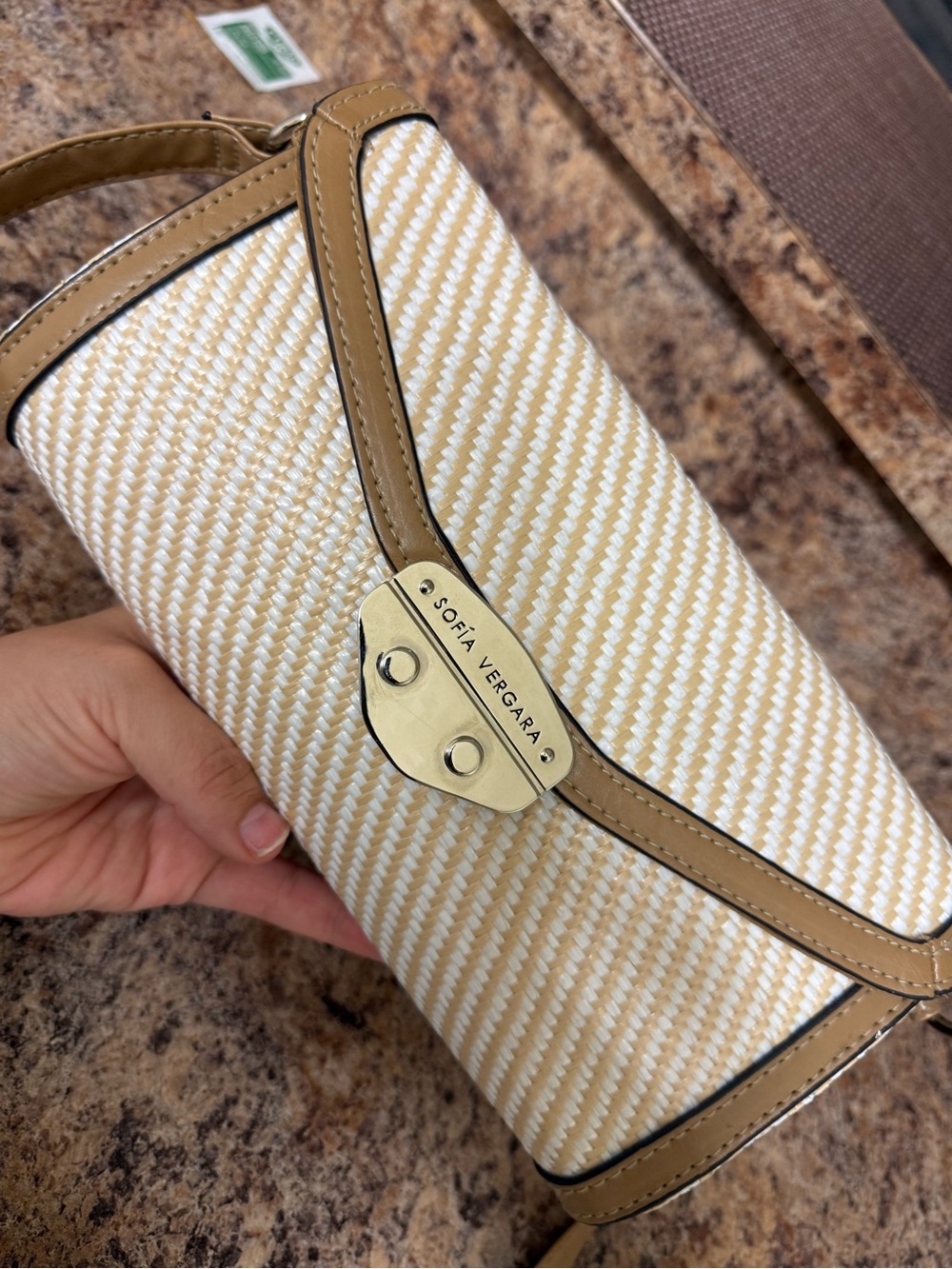sofia by sofia vergara Tan and Cream Woven shoulder bag